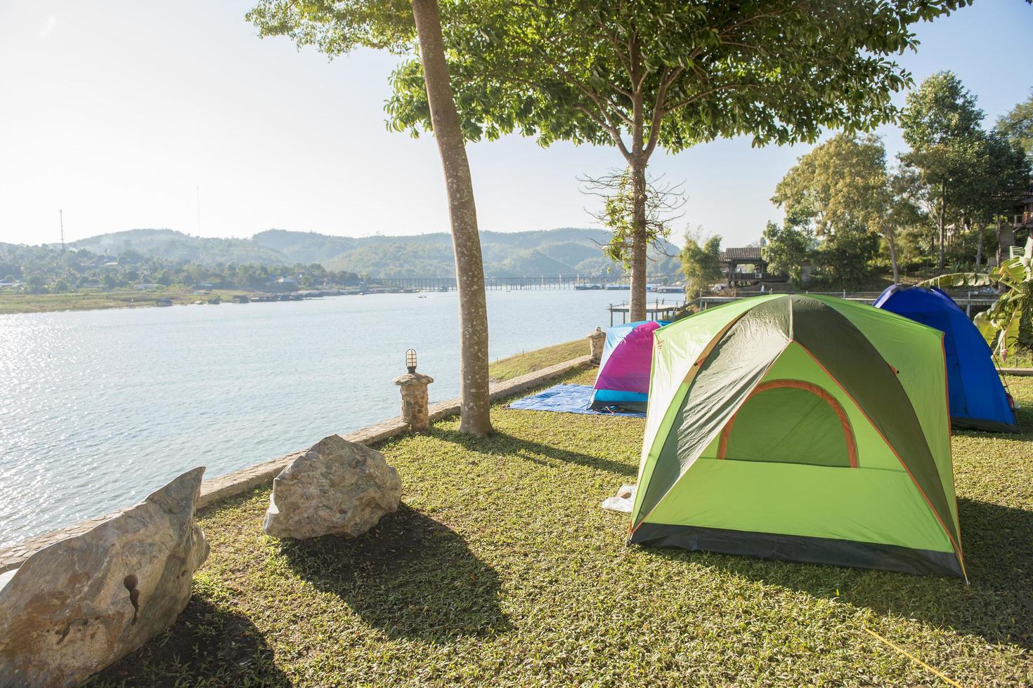 Tent camping on a lake photo