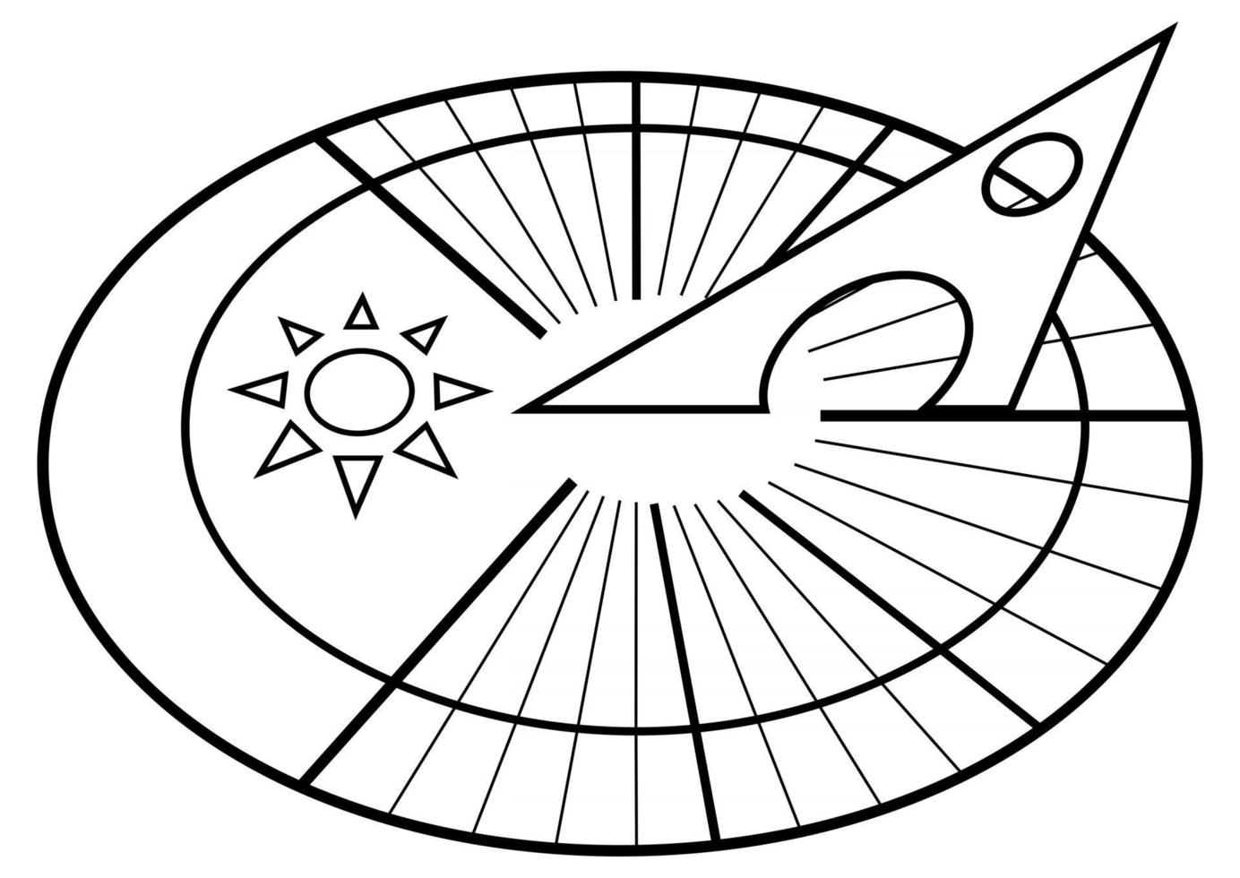 Sundial. Solar dial. Sun clock. Clock icon in outline style  isolated on white background vector