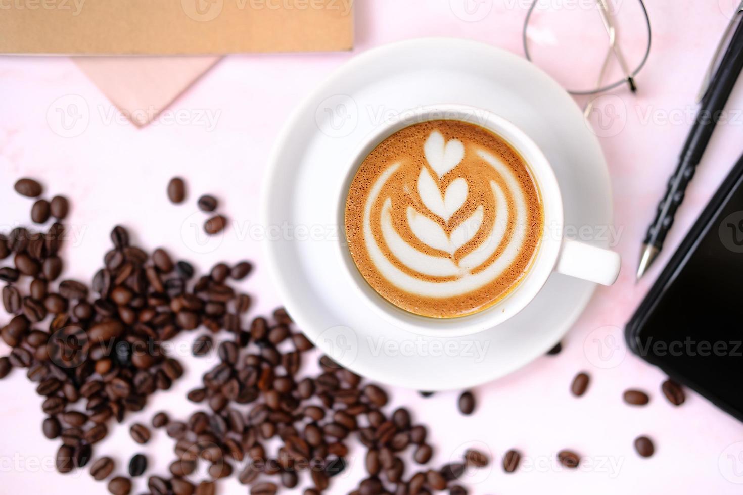 coffee cup on table background and coffee in the morning photo