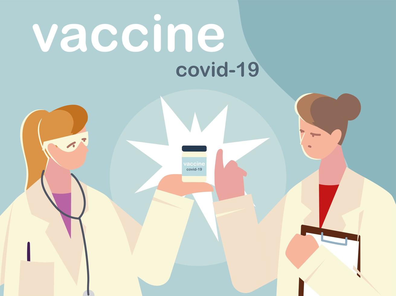 personajes médicos femeninos con vacuna covid 19 vector