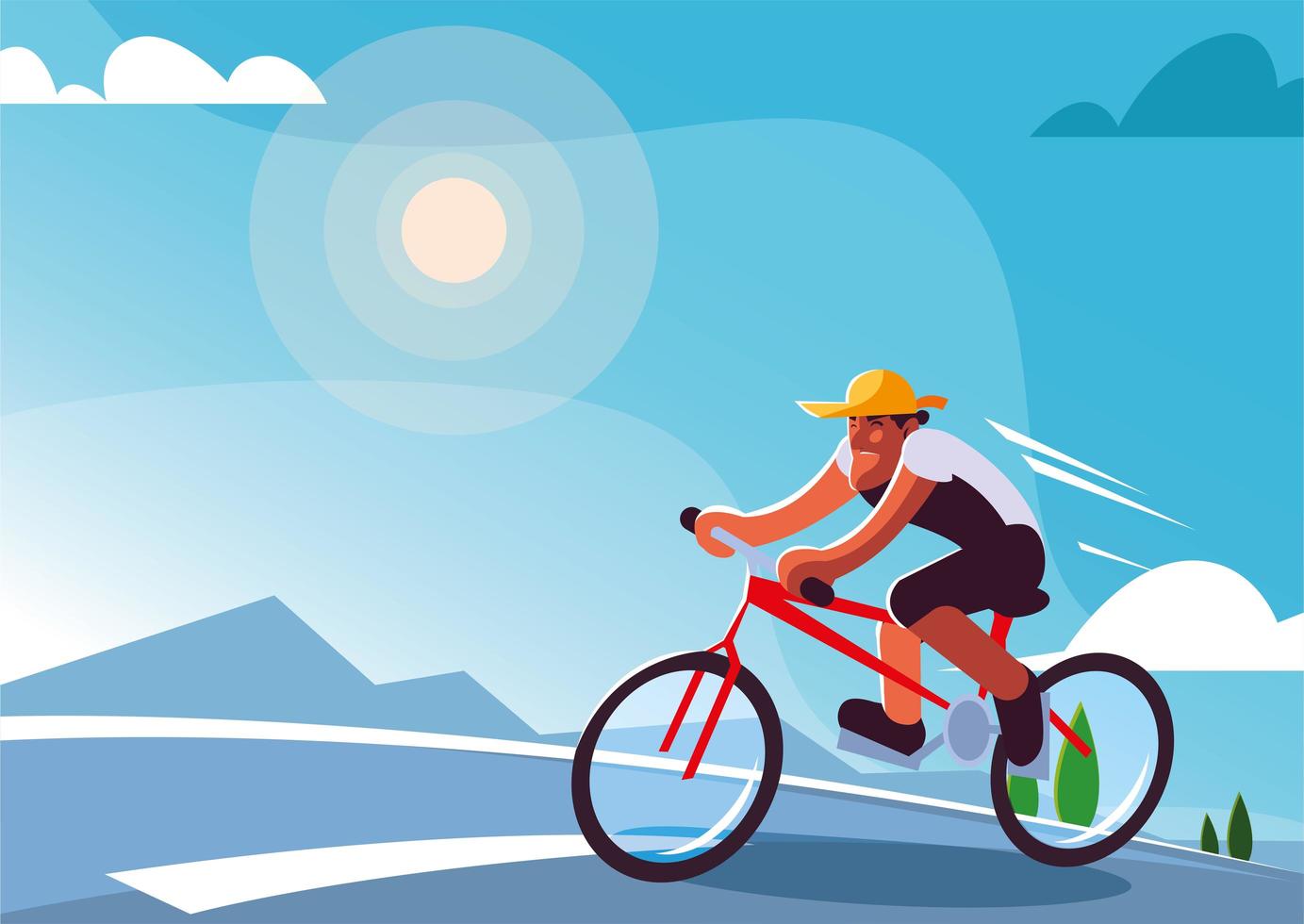 man riding bicycle outdoors, healthy lifestyle vector