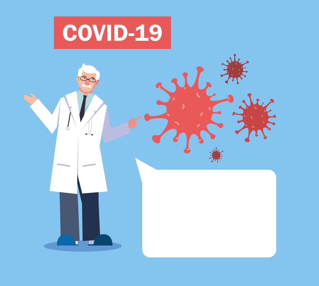 doctor explain Infographics how prevent the spread of covid 19 vector