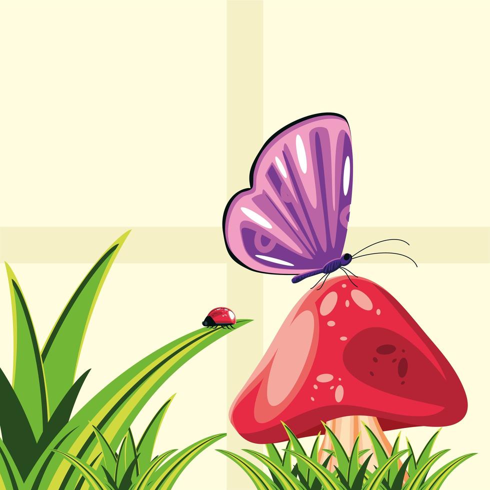 fungus, butterfly and ladybug vector