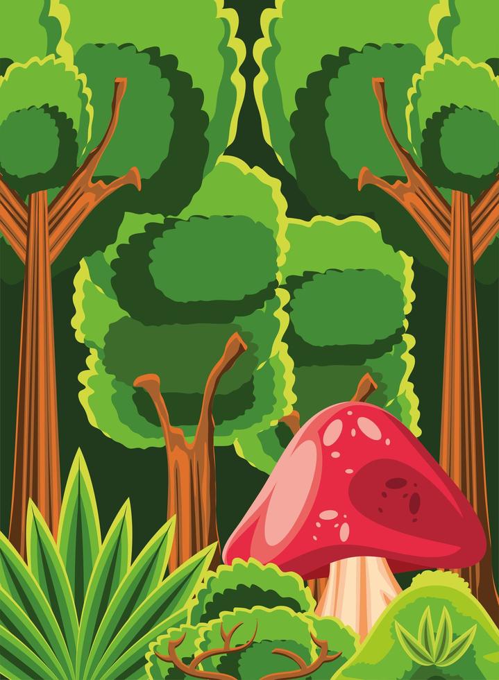 forest, fungus and trees vector