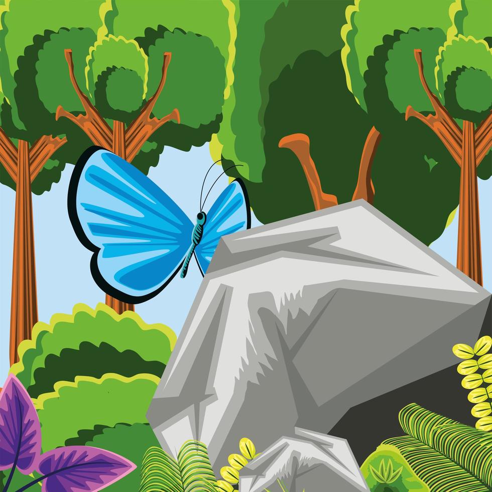 forest trees and butterfly vector
