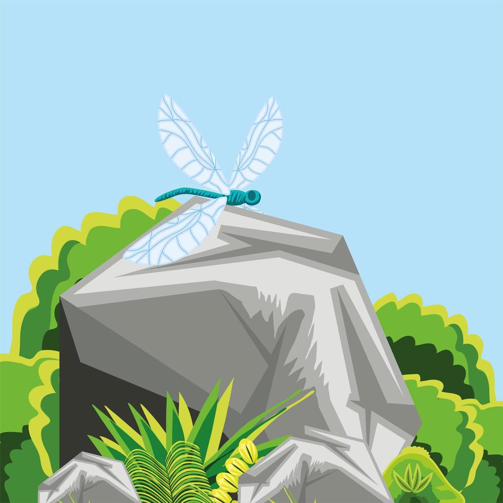 trees, dragonfly and bushes vector