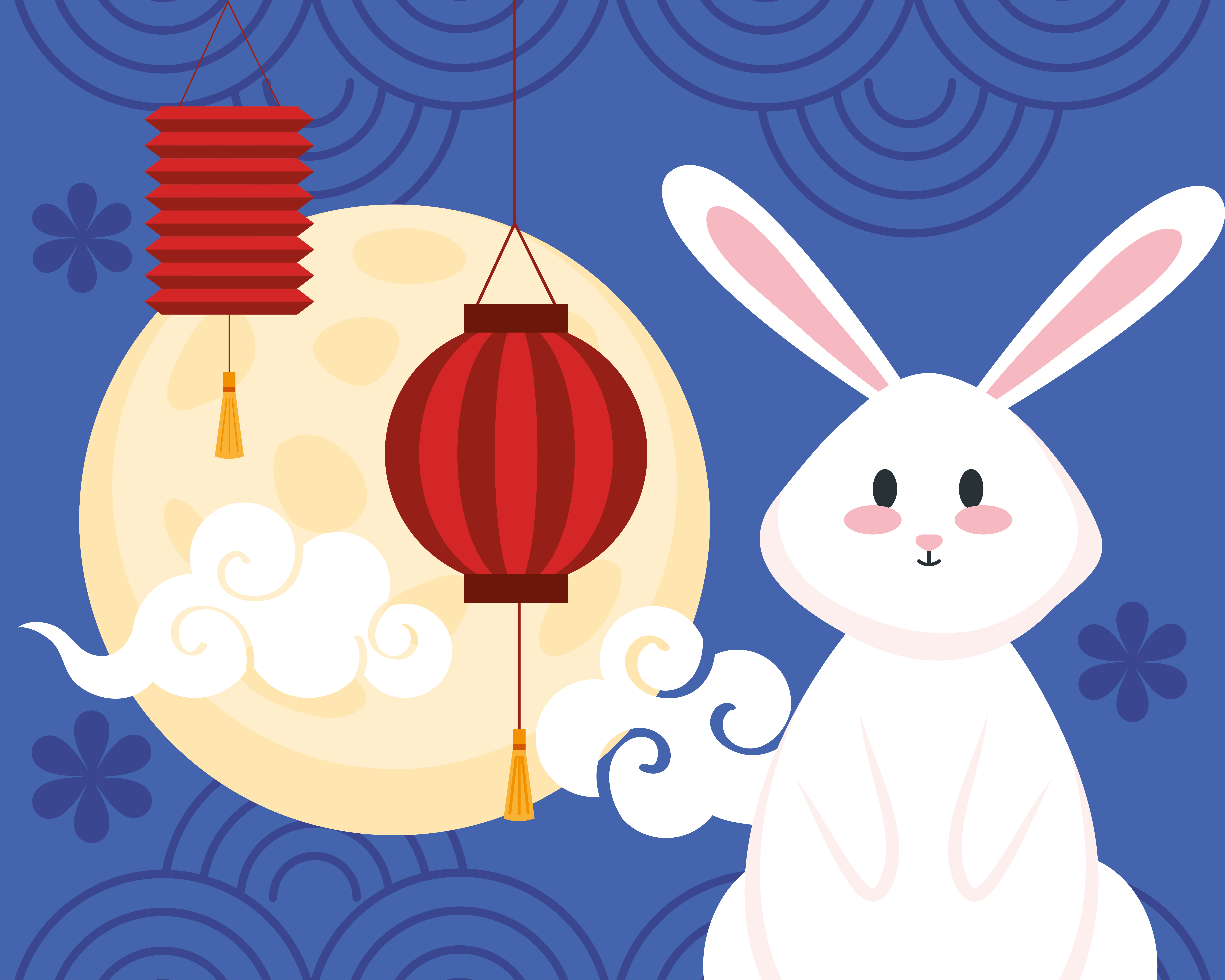 Chinese mid autumn festival with rabbit lanterns Vector Image