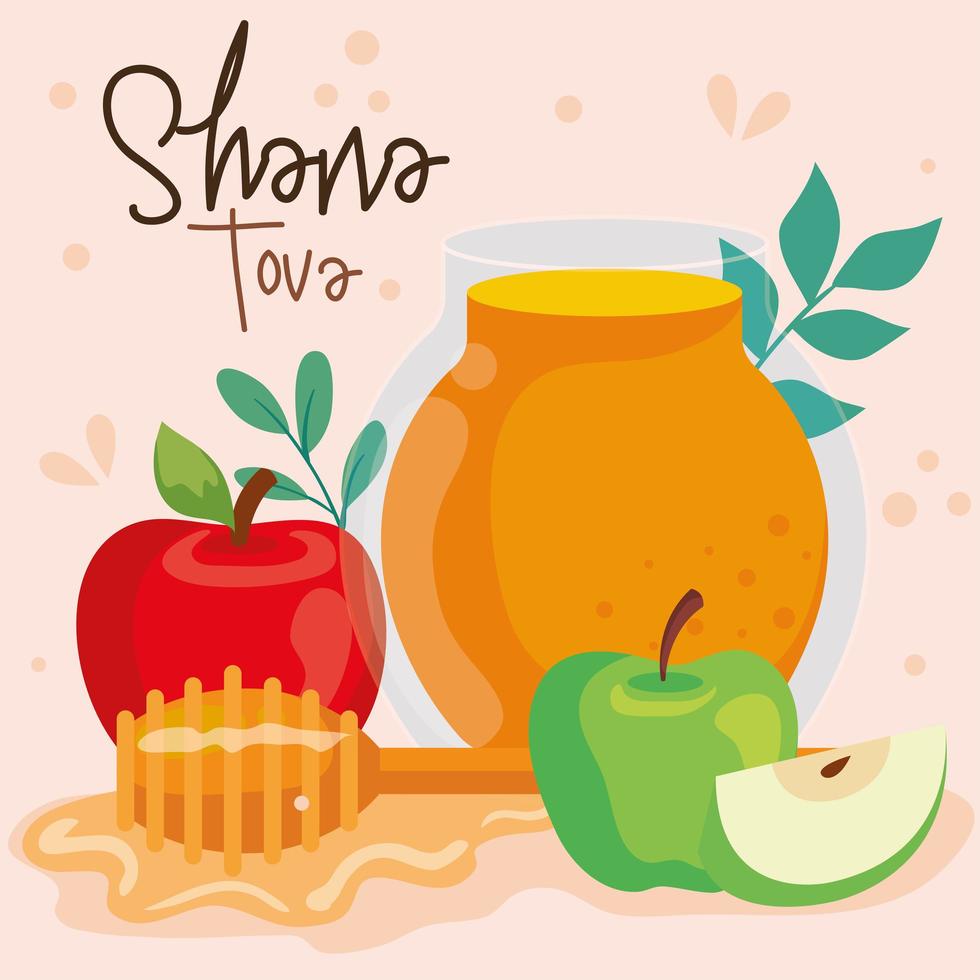 rosh hashanah celebration, jewish new year, with honey and apples vector