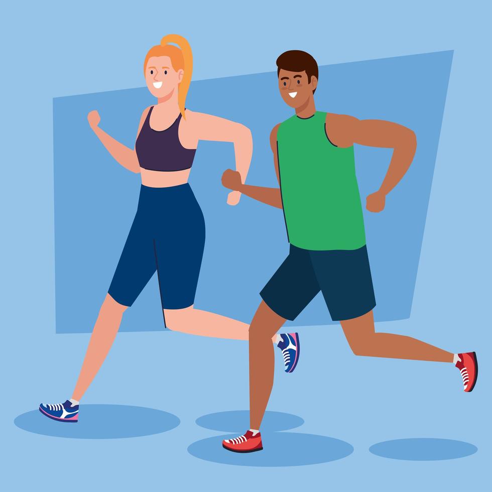 couple running, sport recreation concept vector