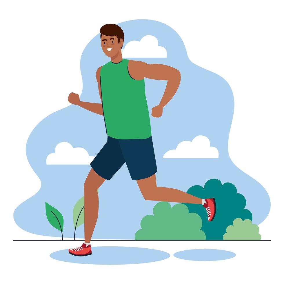 man afro running outdoor, sport recreation exercise vector