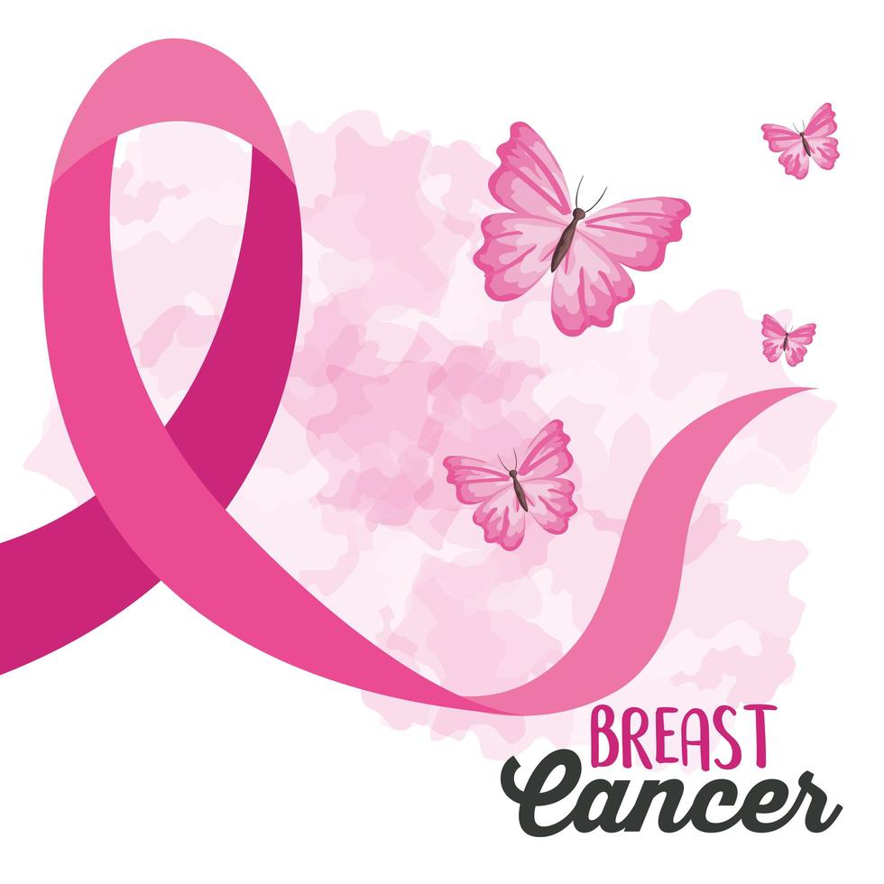 pink ribbon, symbol of world breast cancer awareness with butterflies vector