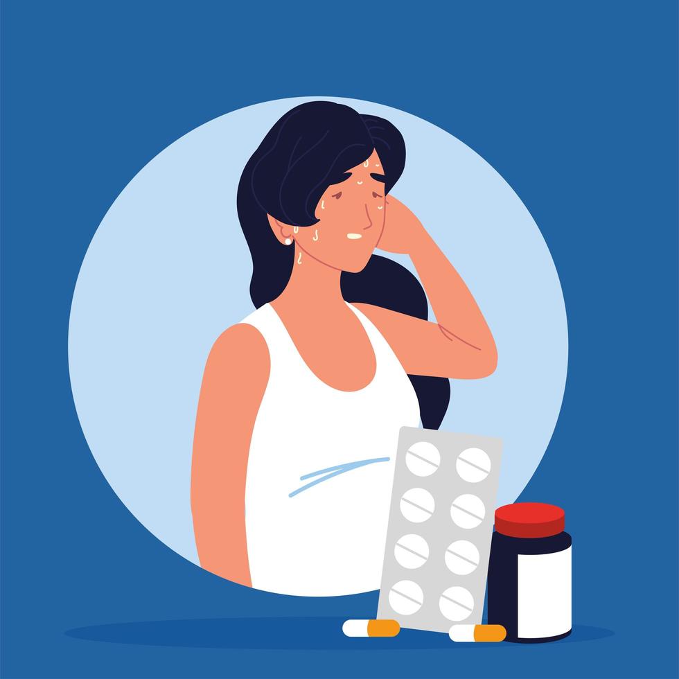 sick woman and medicine vector