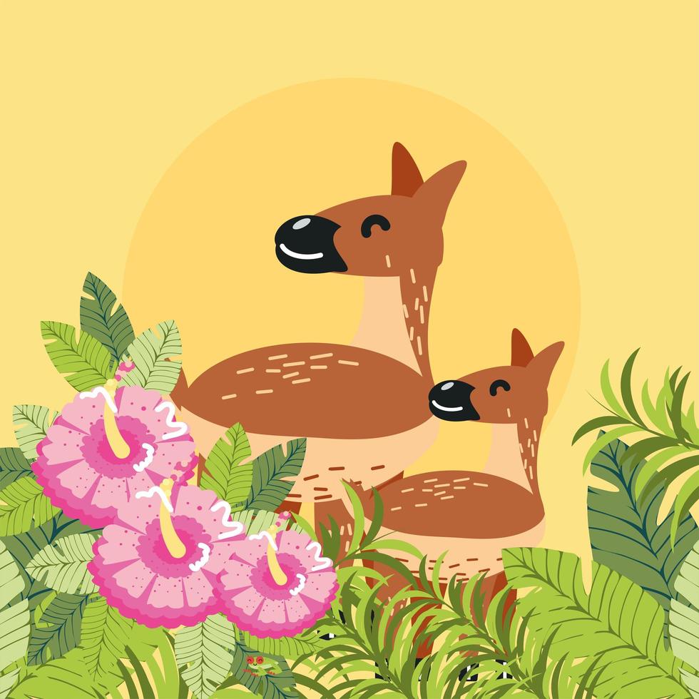 deer family in the flowers vector