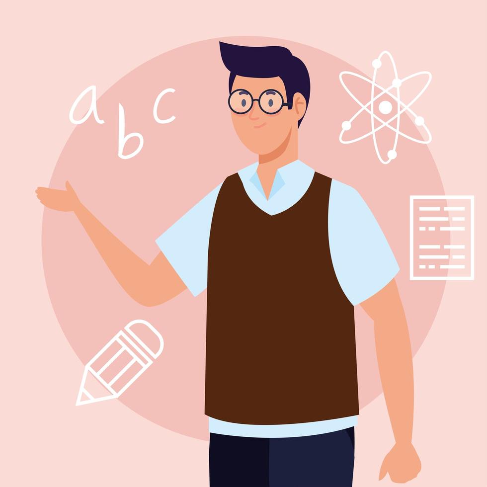 man teacher with education icons vector