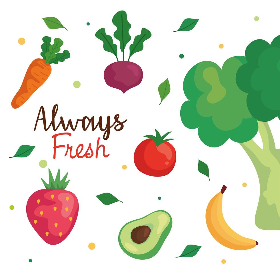 banner, always fresh fruits and vegetables, concept healthy food vector