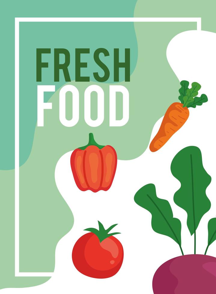 Banner con verduras de alimentos frescos, concepto de comida sana vector