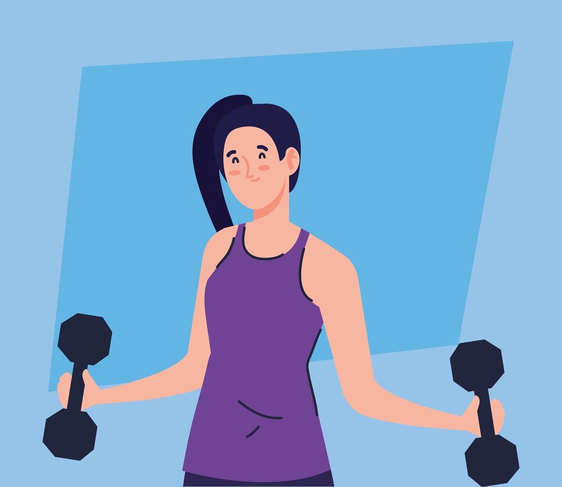 woman doing exercises with dumbbells, sport recreation exercise vector