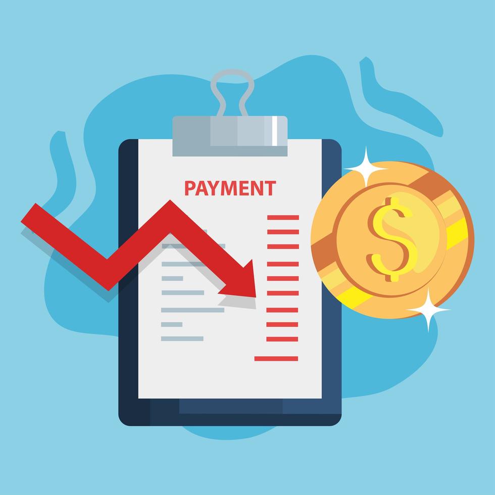clipboard and document with payment information, and coin vector