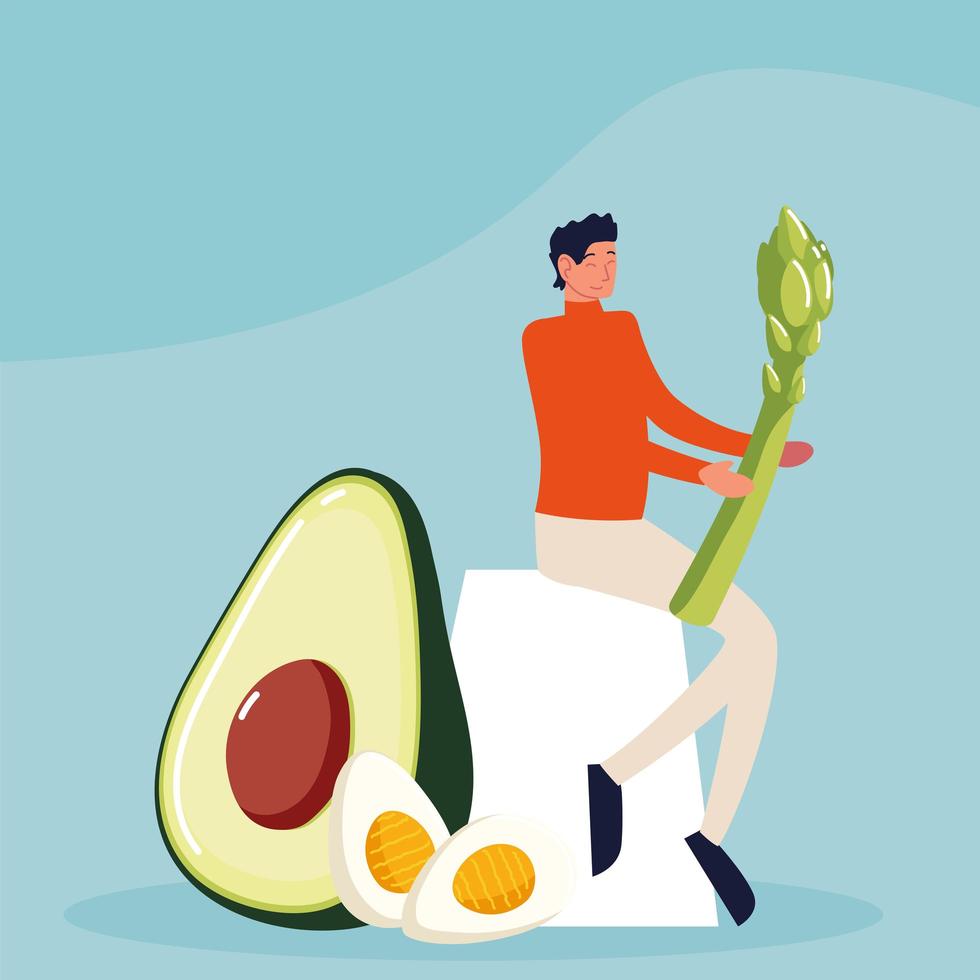 man with avocado and eggs vector