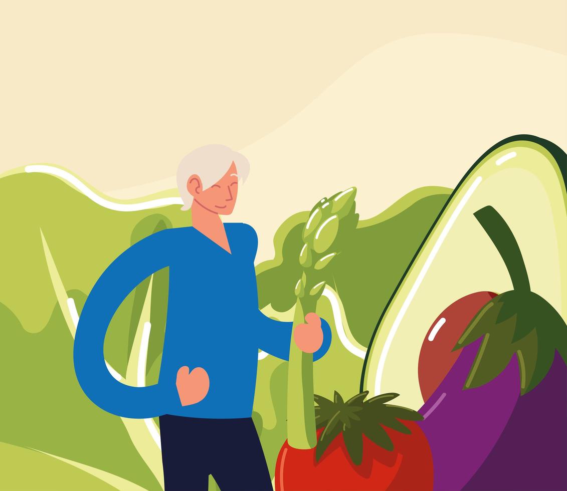 boy with fresh vegetables vector