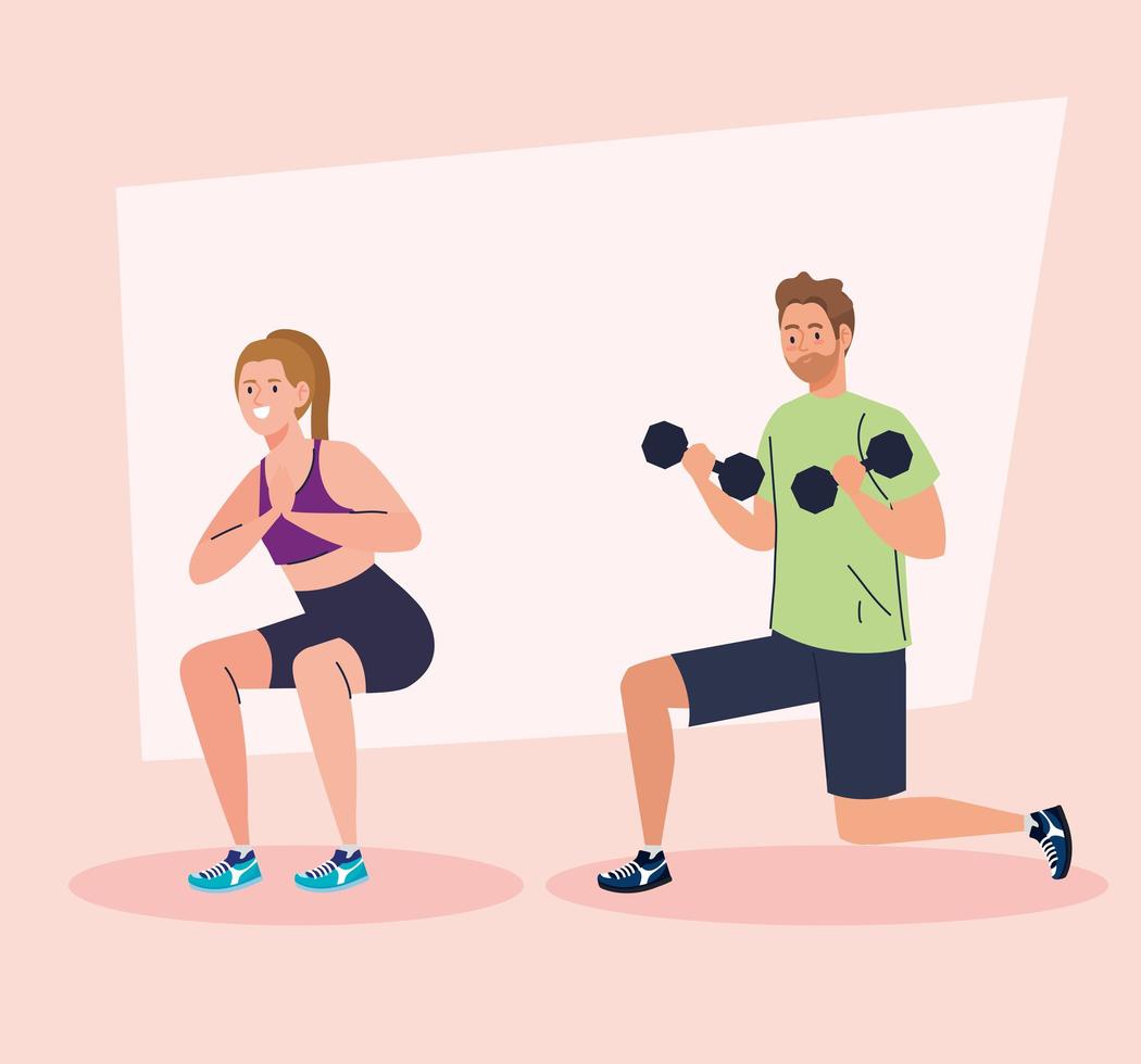 couple practicing exercise, sport recreation concept vector