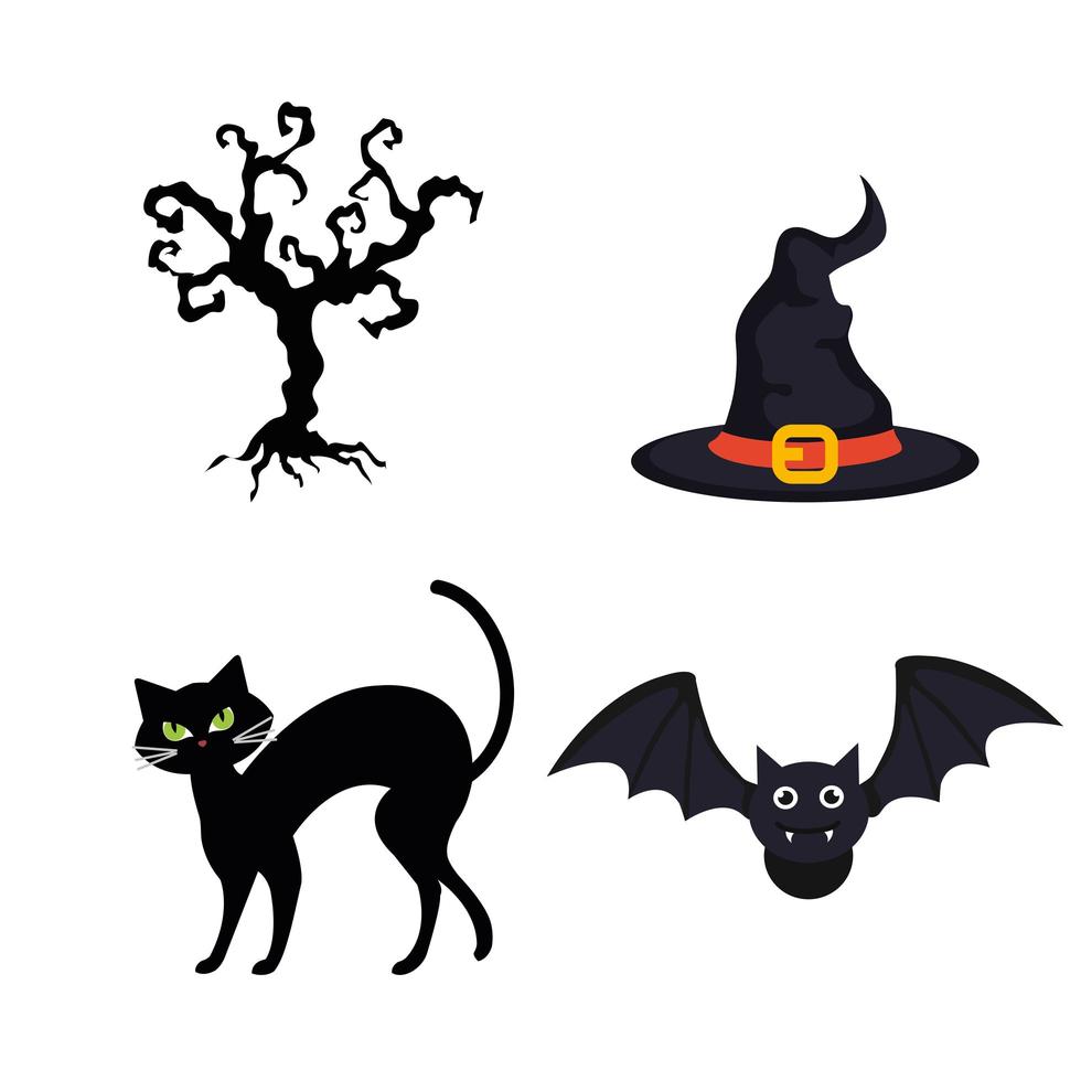 set icons, happy halloween celebration vector