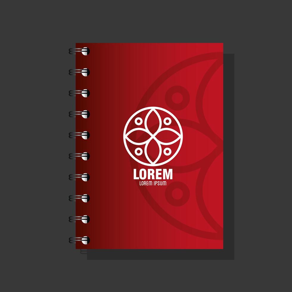 maqueta de marca de identidad corporativa, maqueta roja de cuaderno con letrero blanco vector