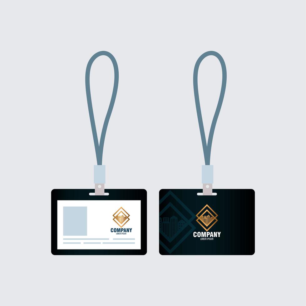 corporate identity brand mockup, id badges black mockup with golden sign vector