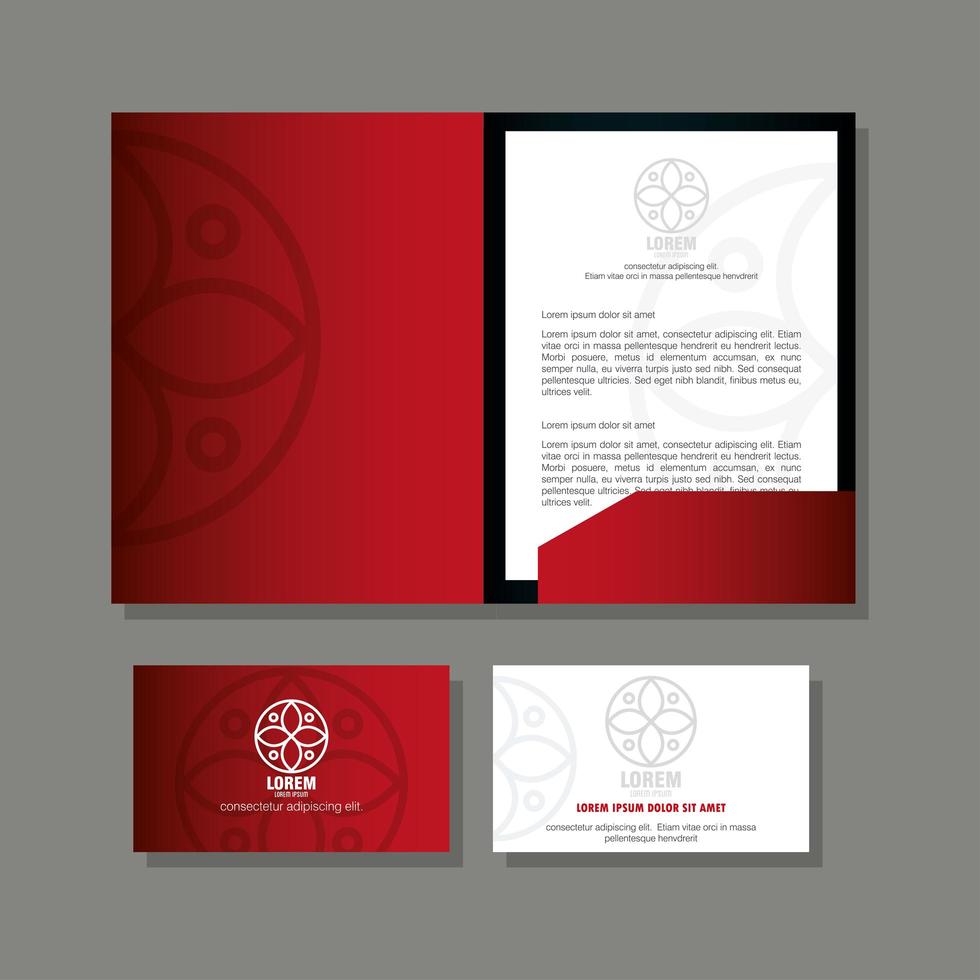 corporate identity brand mockup, brochure and business cards of red mockup with white sign vector