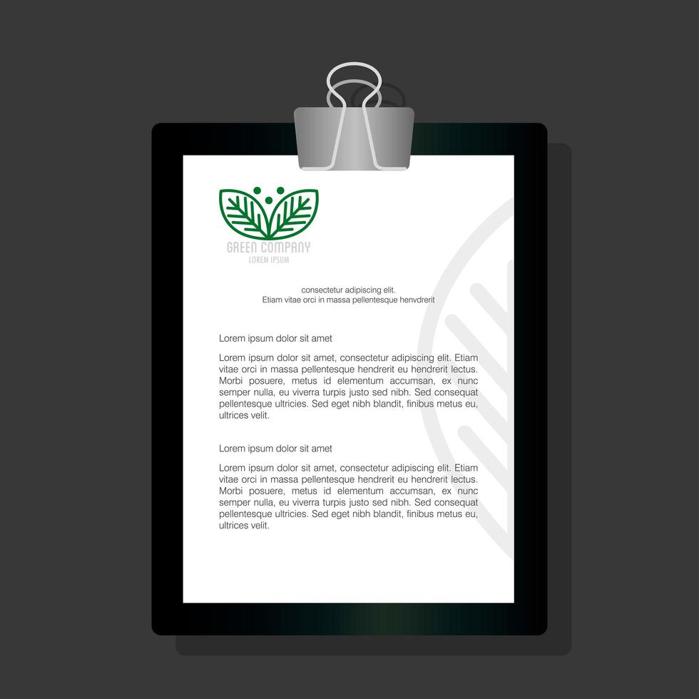 corporate identity brand mockup, document in folder mockup, green company sign vector