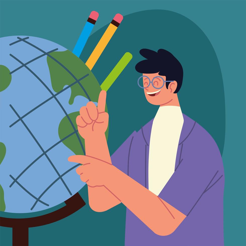 teacher with map and pencils vector