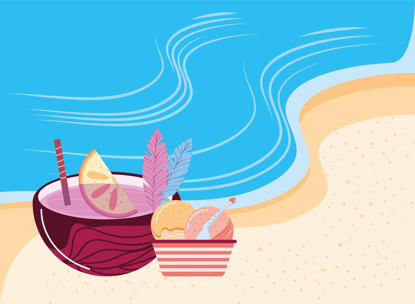 summer drink and ice cream vector