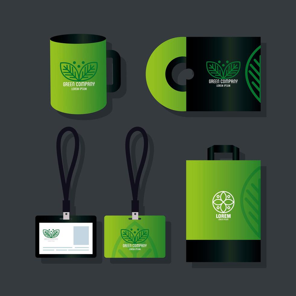 maqueta de marca de identidad corporativa, maqueta verde de papelería comercial, letrero de empresa verde vector