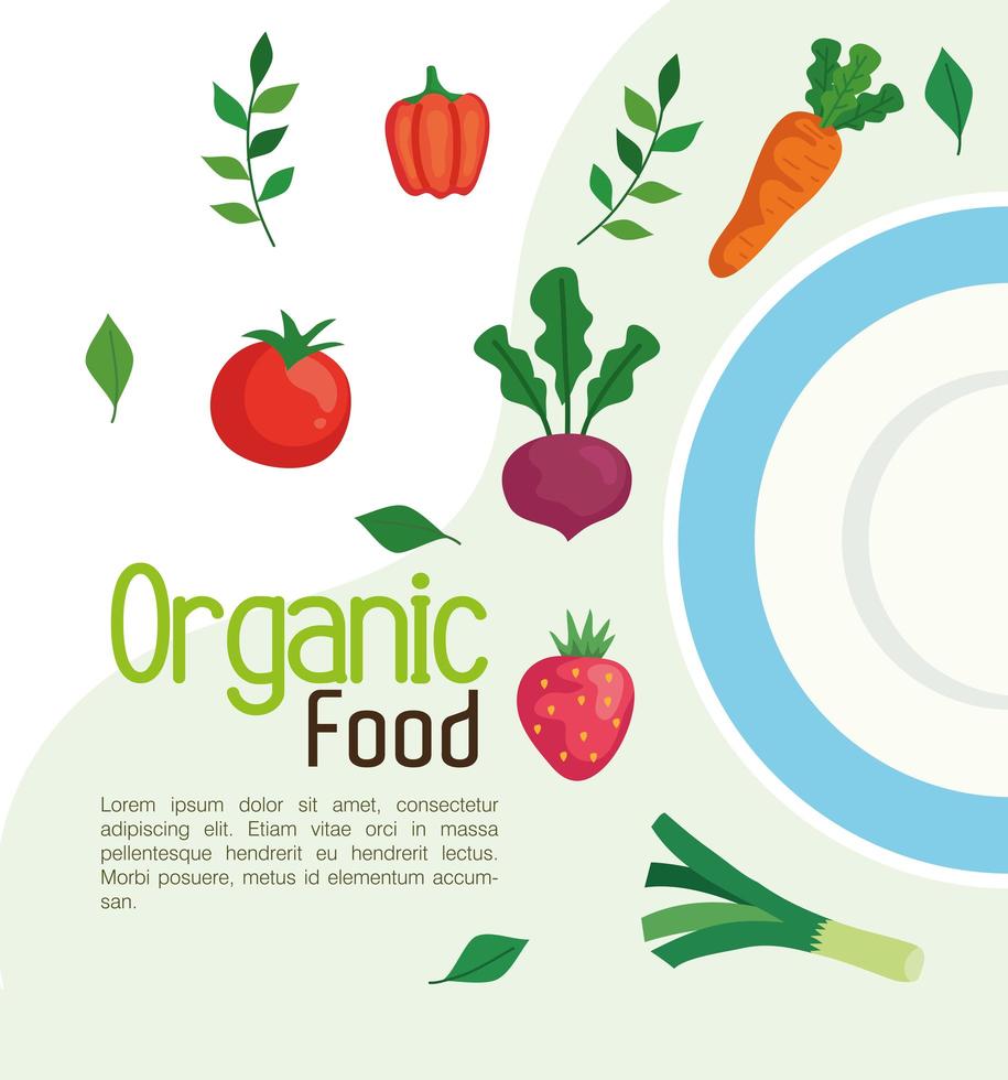 banner with organic food, fruits and vegetables, concept healthy food vector