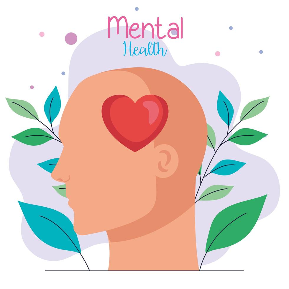 mental health concept, profile head with heart vector