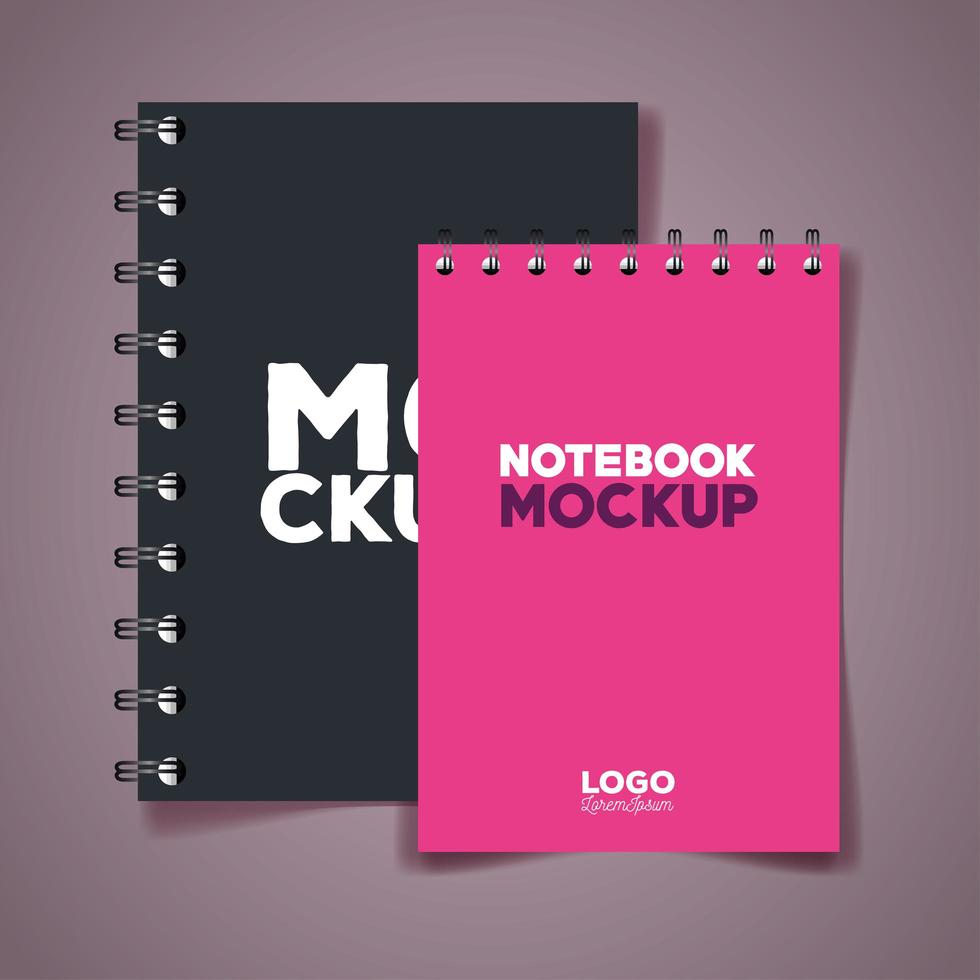 corporate identity branding mockup, mockup with notebooks of cover gray and pink color vector