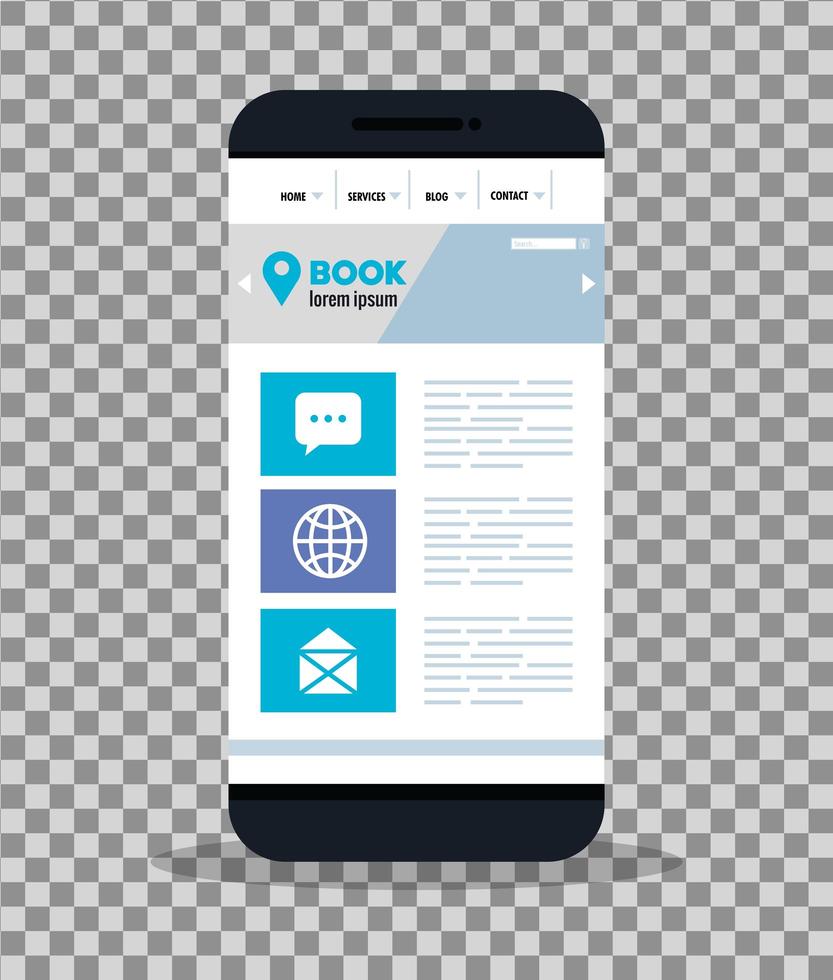 Mockup responsive web, concepto de desarrollo de sitios web en teléfonos inteligentes. vector