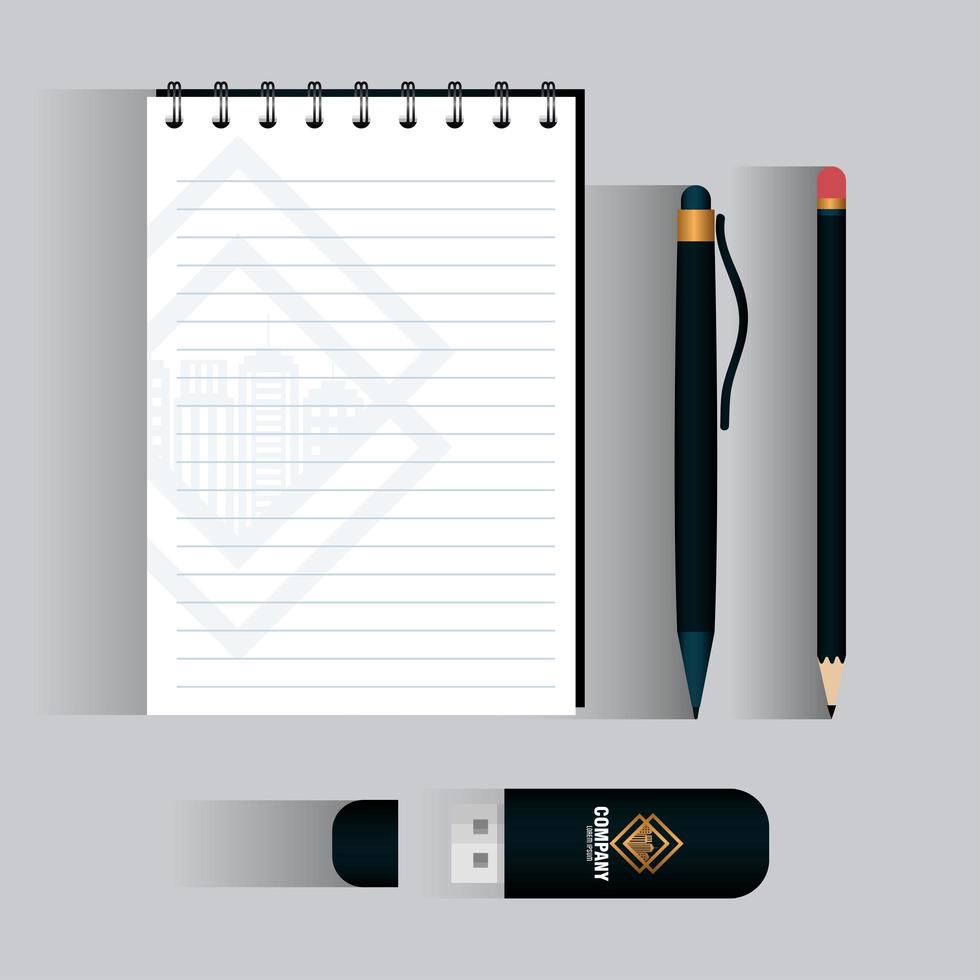 corporate identity brand mockup, set of business stationery, black mockup with golden sign vector