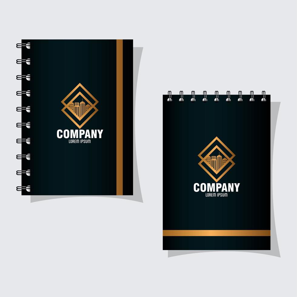 corporate identity brand mockup, notebooks black, mockup with golden sign vector