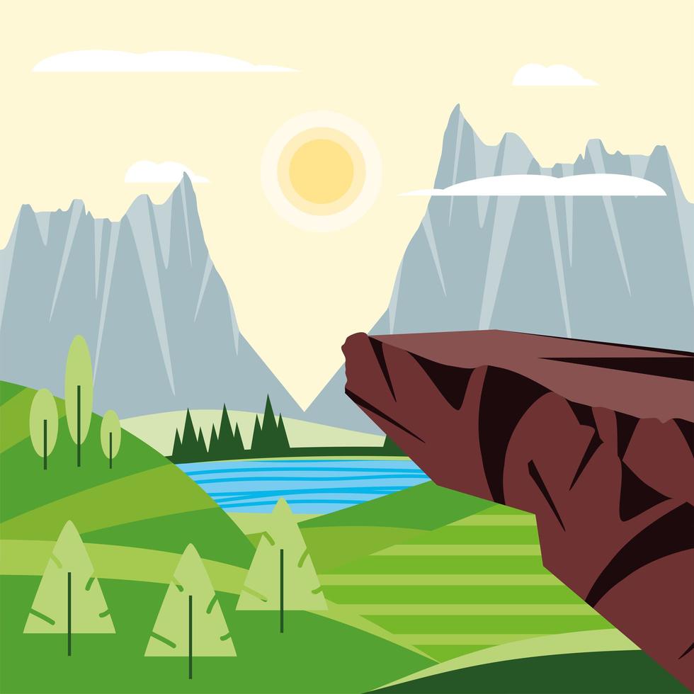 paisaje, lago y arboles vector