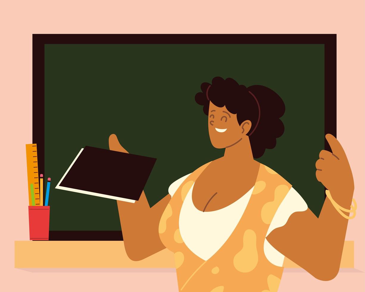 teacher in the classroom with chalkboard vector