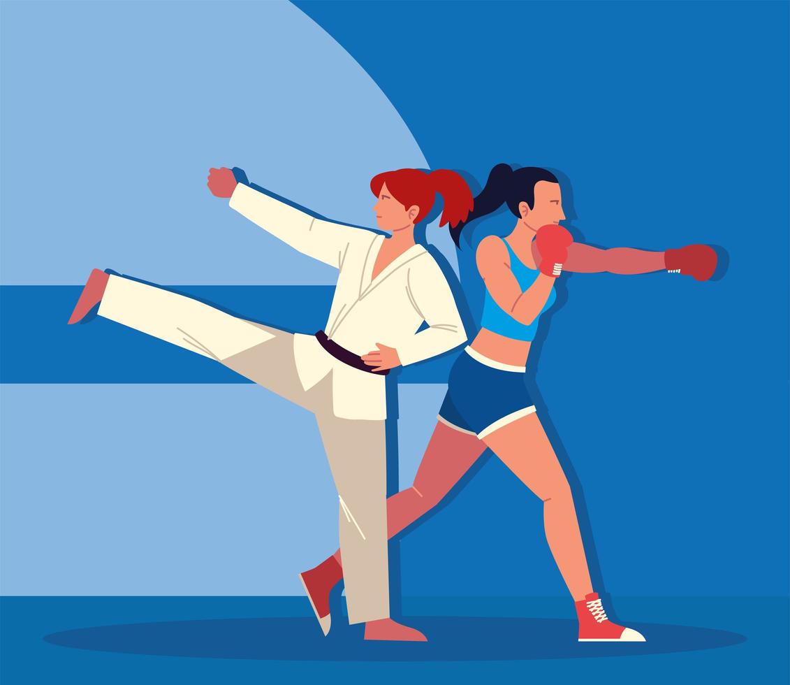 female boxer and kickboxer vector