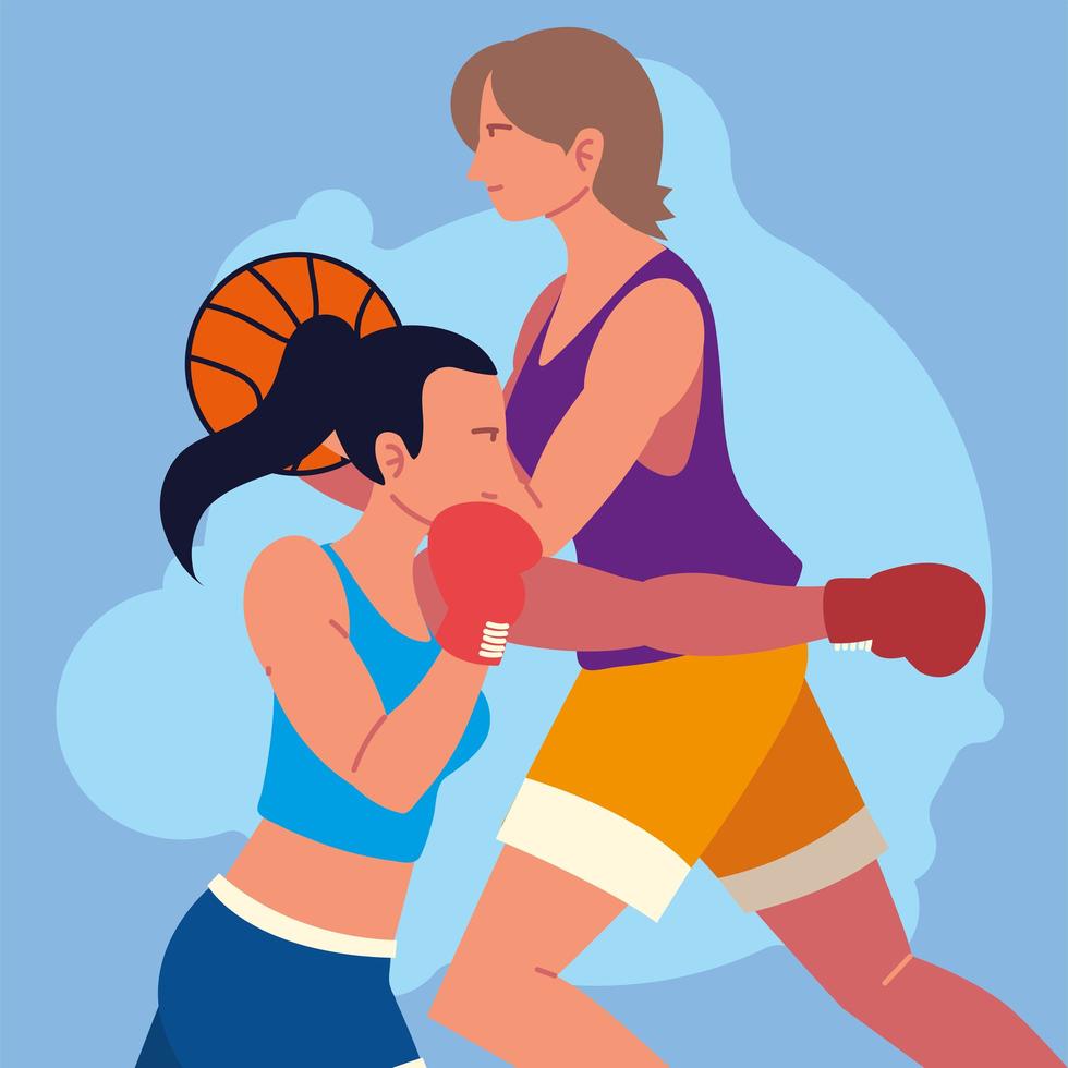 women boxer and basketball player vector