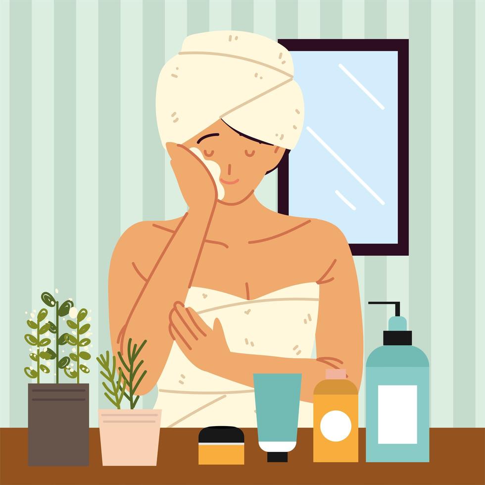 woman with cosmetics doing skincare 2620303 Vector Art at Vecteezy