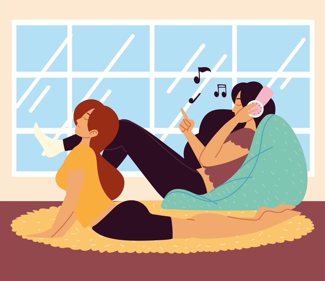 women relaxing doing activities vector