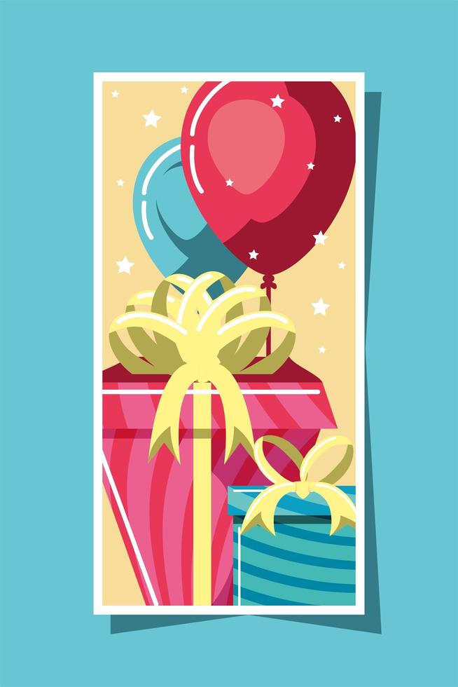 birthday gifts and balloons card vector