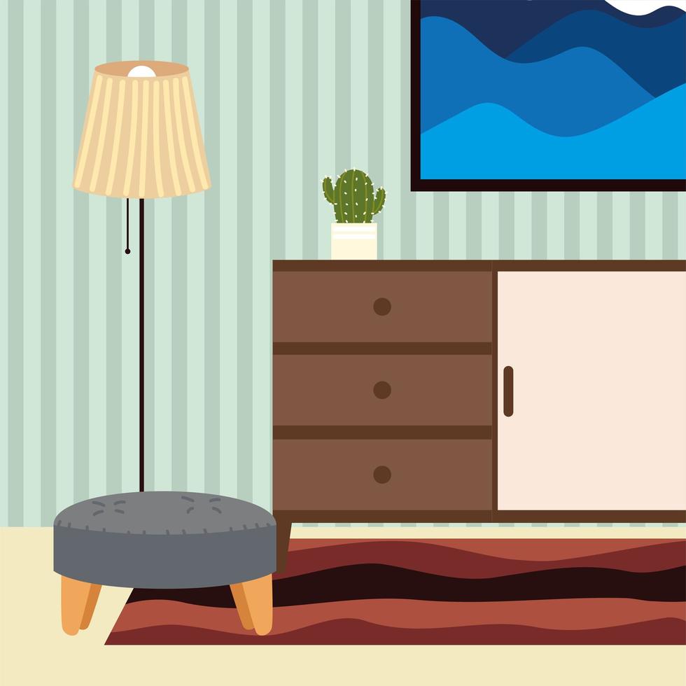 home stool and lamp vector