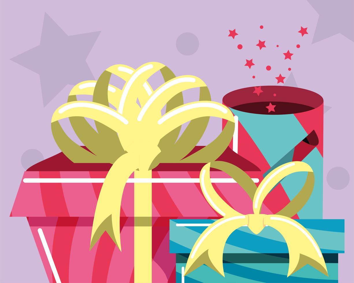 birthday gifts and confettis vector