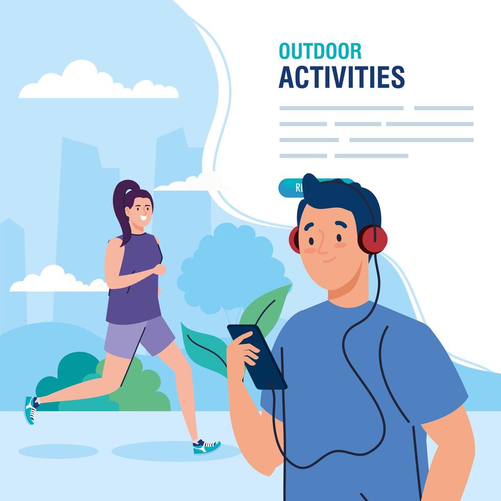 banner, couple performing leisure outdoor activities vector