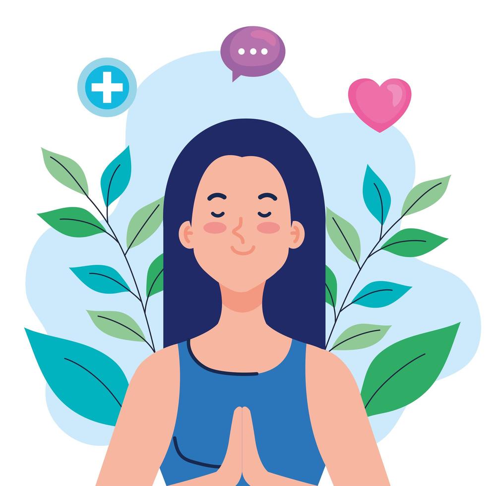 mental health concept, woman with mind and healthy icons vector